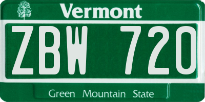 VT license plate ZBW720