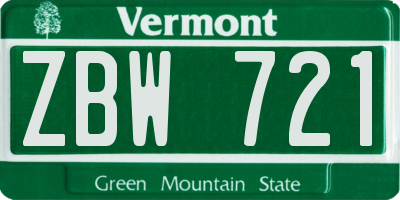 VT license plate ZBW721