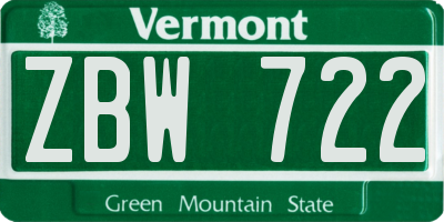 VT license plate ZBW722