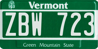 VT license plate ZBW723