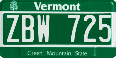 VT license plate ZBW725