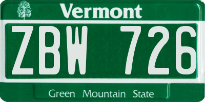 VT license plate ZBW726