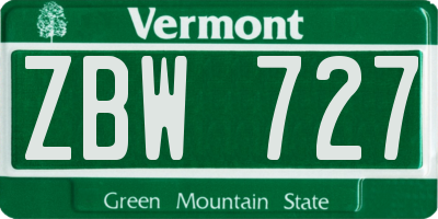 VT license plate ZBW727