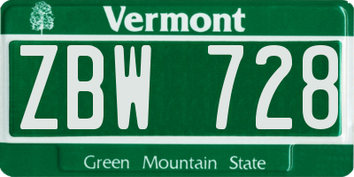 VT license plate ZBW728
