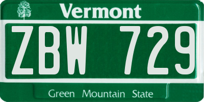 VT license plate ZBW729
