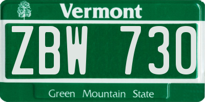 VT license plate ZBW730