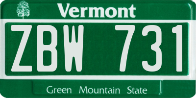 VT license plate ZBW731