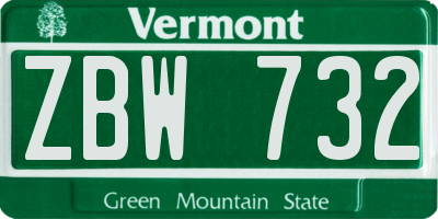 VT license plate ZBW732