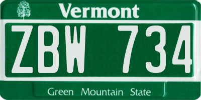 VT license plate ZBW734