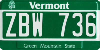 VT license plate ZBW736