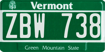VT license plate ZBW738