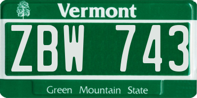 VT license plate ZBW743