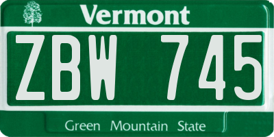 VT license plate ZBW745