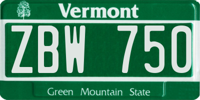 VT license plate ZBW750