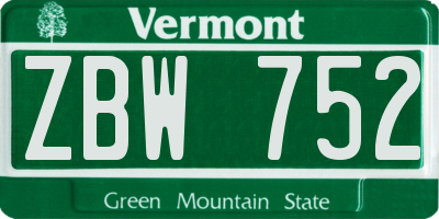 VT license plate ZBW752