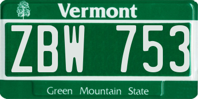 VT license plate ZBW753