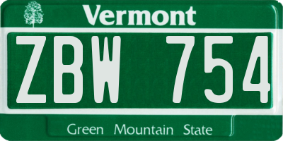 VT license plate ZBW754