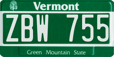 VT license plate ZBW755
