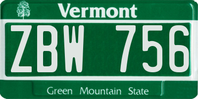 VT license plate ZBW756