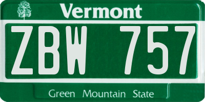 VT license plate ZBW757