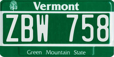 VT license plate ZBW758
