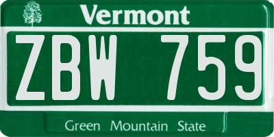 VT license plate ZBW759