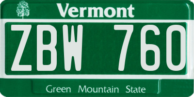 VT license plate ZBW760