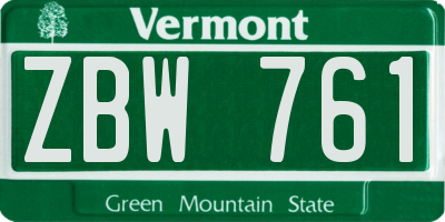 VT license plate ZBW761