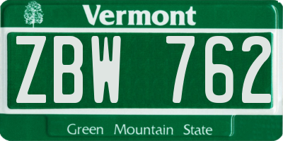 VT license plate ZBW762