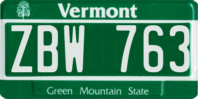 VT license plate ZBW763