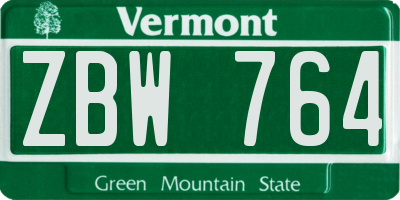 VT license plate ZBW764