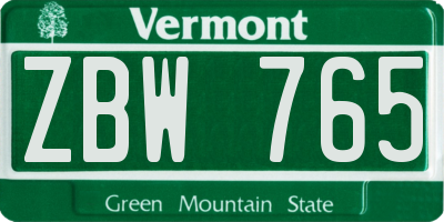 VT license plate ZBW765