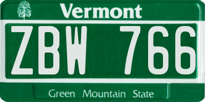 VT license plate ZBW766