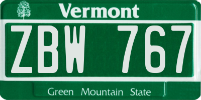 VT license plate ZBW767
