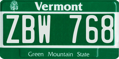 VT license plate ZBW768