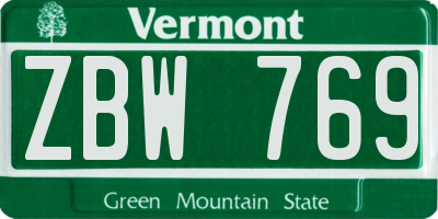 VT license plate ZBW769