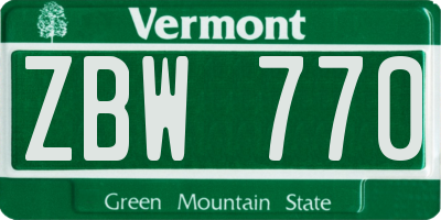 VT license plate ZBW770
