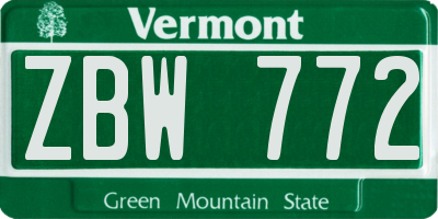 VT license plate ZBW772