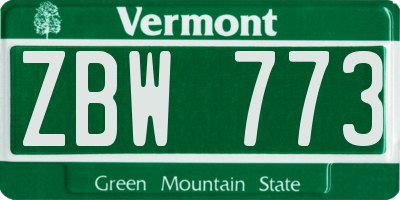 VT license plate ZBW773