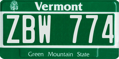 VT license plate ZBW774
