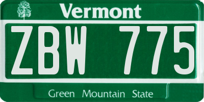 VT license plate ZBW775