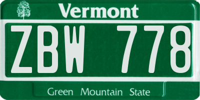 VT license plate ZBW778