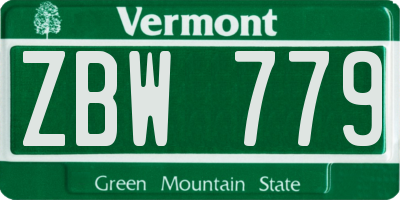 VT license plate ZBW779