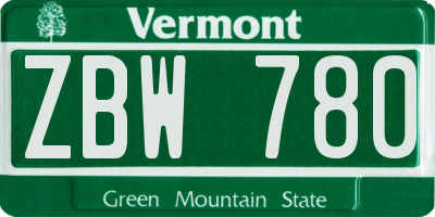 VT license plate ZBW780