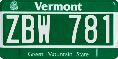 VT license plate ZBW781