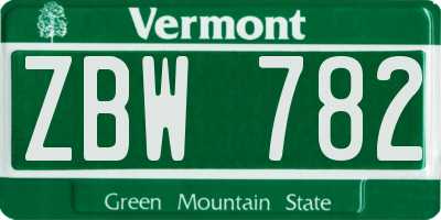 VT license plate ZBW782