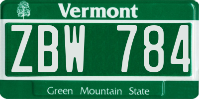 VT license plate ZBW784