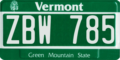 VT license plate ZBW785
