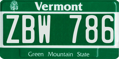 VT license plate ZBW786