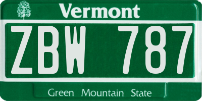 VT license plate ZBW787